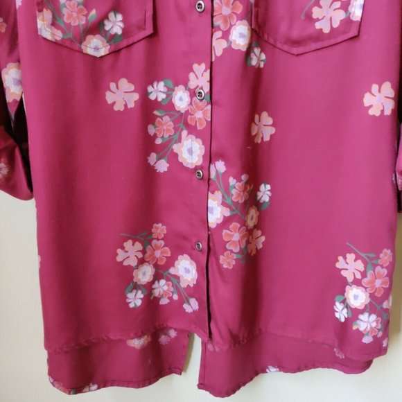 NWT BILLY T Tunic Top Lyocell Raspberry Floral Long Sleeves M - Picture 5 of 8